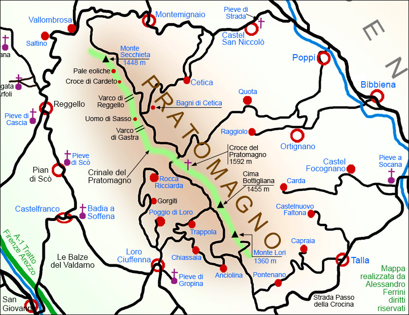 Mappa dei borghi del Pratomagno