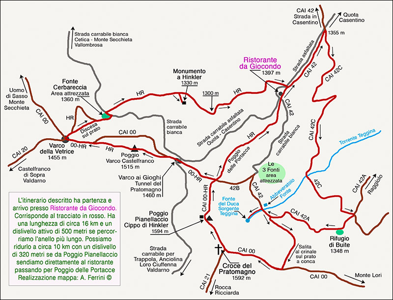 Mappa itinerario Buite – Hinkler, Pratomagno