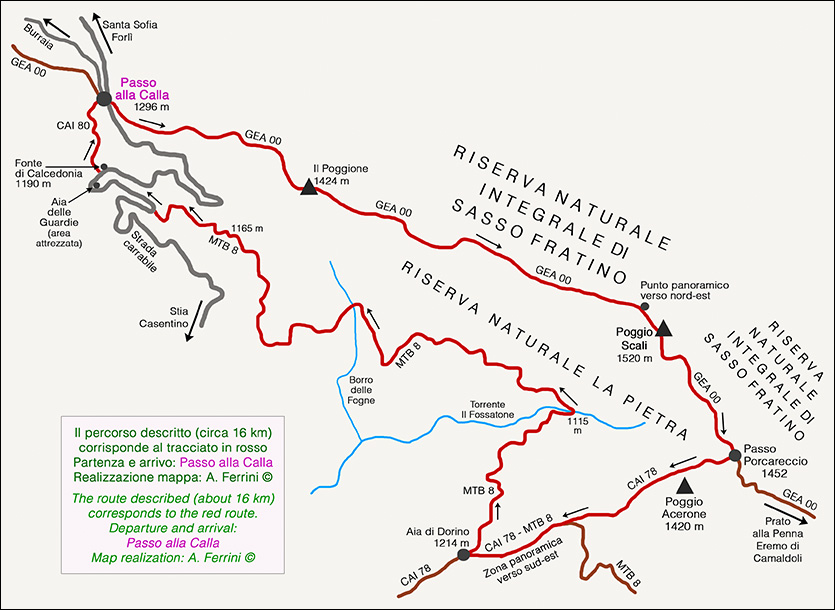 Mappa della Giogana, crinale appenninico