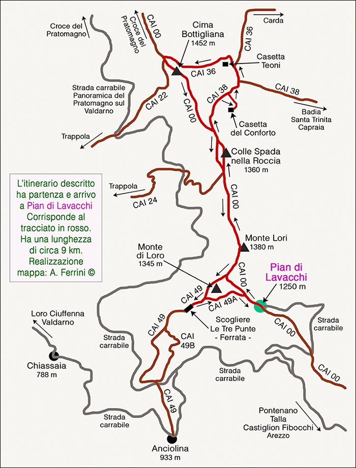 Mappa itinerario Monte Lori - Bottigliana