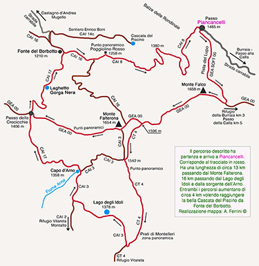 Source of the Arno, Idols Lake, map